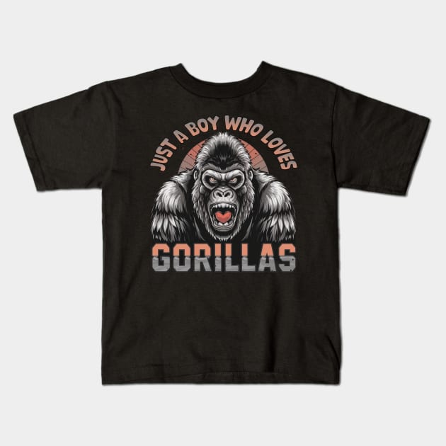 Just A Boy Who Loves Gorillas Kids T-Shirt by mdr design